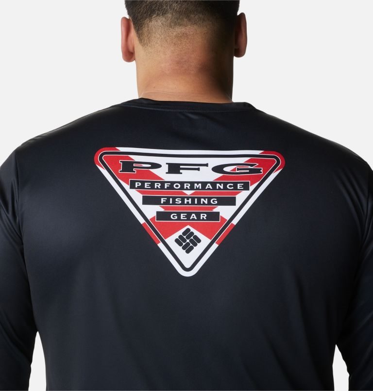 Men's Columbia PFG Terminal Tackle State Triangle Long Sleeve Sweatshirts Black | Plus Size CA-O6A81